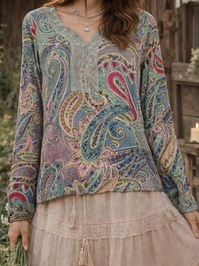 ALC AtLast Classics Paisley Floral Printed Blouse Size Medium
